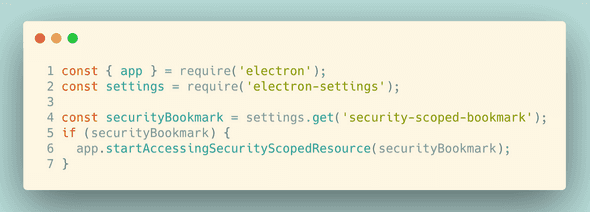 Access security scoped bookmark example Code