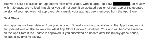 E-Mail from Apple with App removal announcement